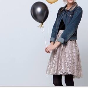 HD IN PARIS Shimmer Glitter A Line Lace Skirt Gold Metallic Pleated Size 0